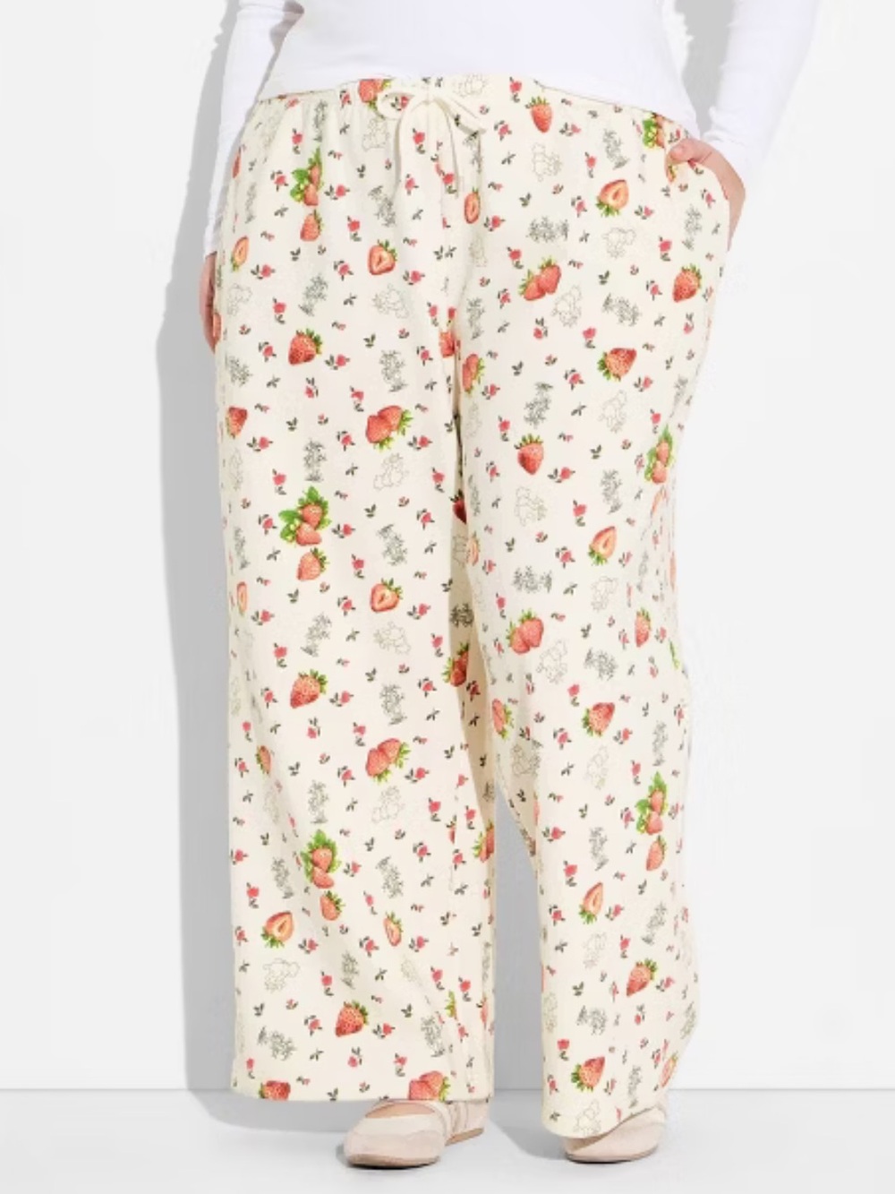 Disney Cream Wide-Leg Strawberry Print Lounge Pants. Winnie the Pooh